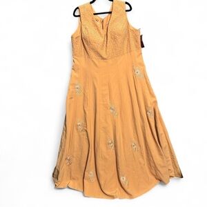 Peach/Orange Sz 22 Bead Formal Evening Gown Prom Dress Floral Embroidery A-Line